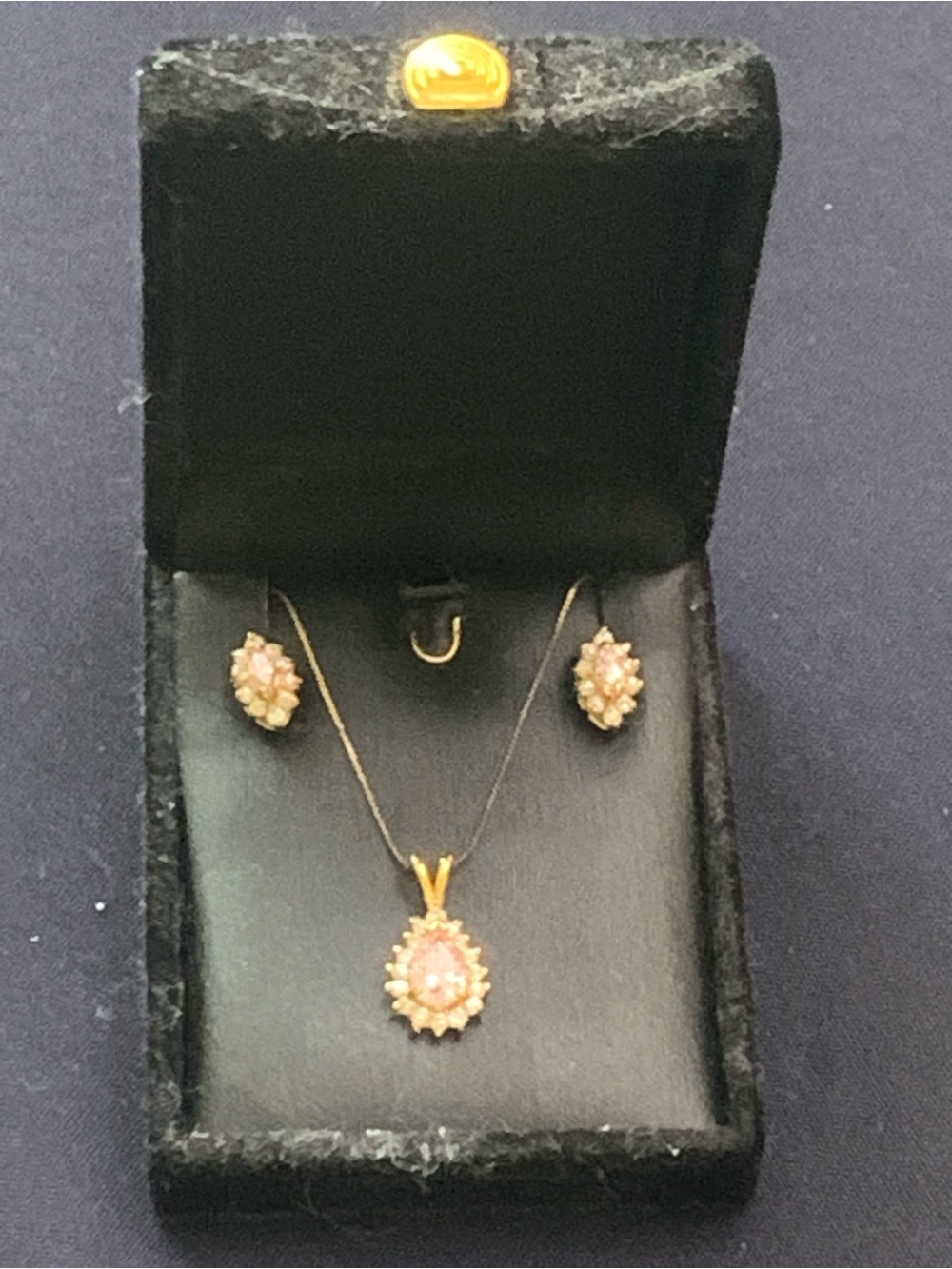 Vintage princess pride 925 silver Pink Teardrop Necklace and Earring Set